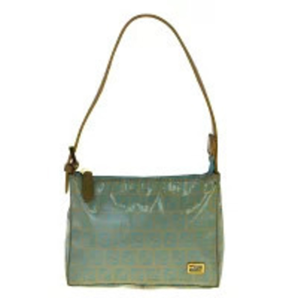 Fendi Zucca Canvas Leather Shoulder Bag Blue